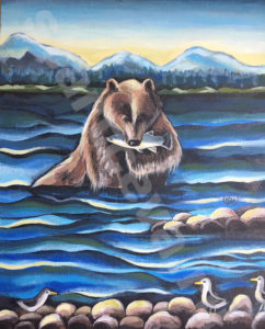 Картина "Медведь в реке", холст, акрил
